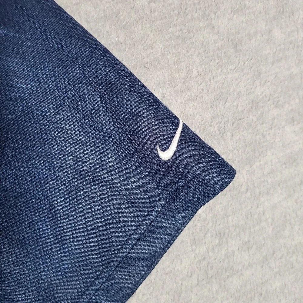 VINTAGE Nike Men Activewear Shirt Large Blue Jersey Center Logo V Neck Y2K READ
